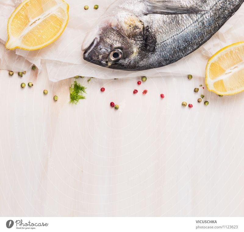 gilthead with lemon Food Fish Herbs and spices Nutrition Lunch Dinner Organic produce Vegetarian diet Diet Style Design Healthy Eating Table Kitchen Lemon