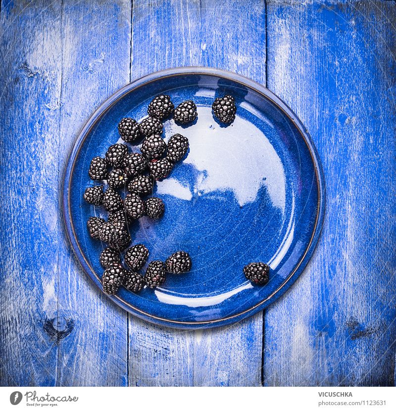 Blackberries in blue plate Food Fruit Dessert Nutrition Breakfast Lifestyle Style Design Healthy Eating Summer Garden Nature Background picture Vitamin