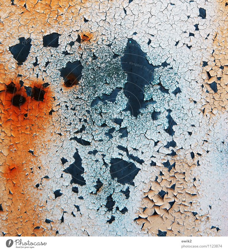 pigments Work of art Metal Rust Old Near Blue Orange Red Black Decline Transience Destruction Colour Crack & Rip & Tear Part Flake off Copy Space Bizarre