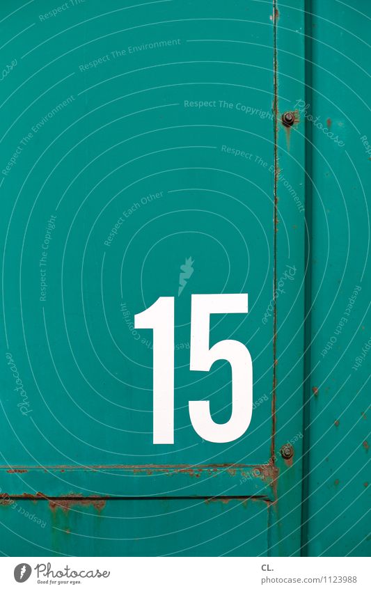15 Container Rust Metal Digits and numbers Old Green White Colour photo Exterior shot Deserted Copy Space top Day