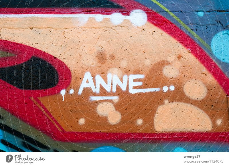 ..ANNE.. Wall (barrier) Wall (building) Characters Graffiti Town Multicoloured Concrete wall Name Colour photo Exterior shot Close-up Deserted Copy Space left