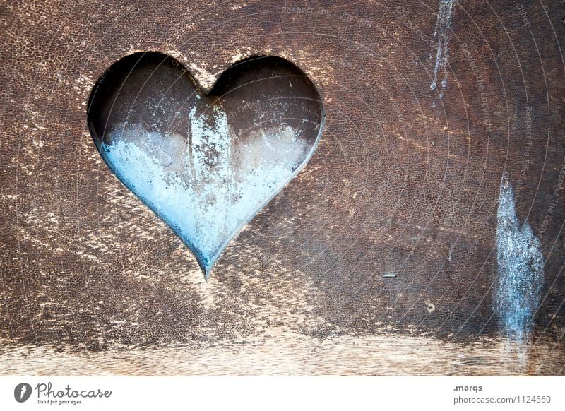 From the bottom of my heart Wood Heart Old Beautiful Blue Brown Love Romance Relationship Transience Retro Loyalty Valentine's Day Emotions Sign Infatuation