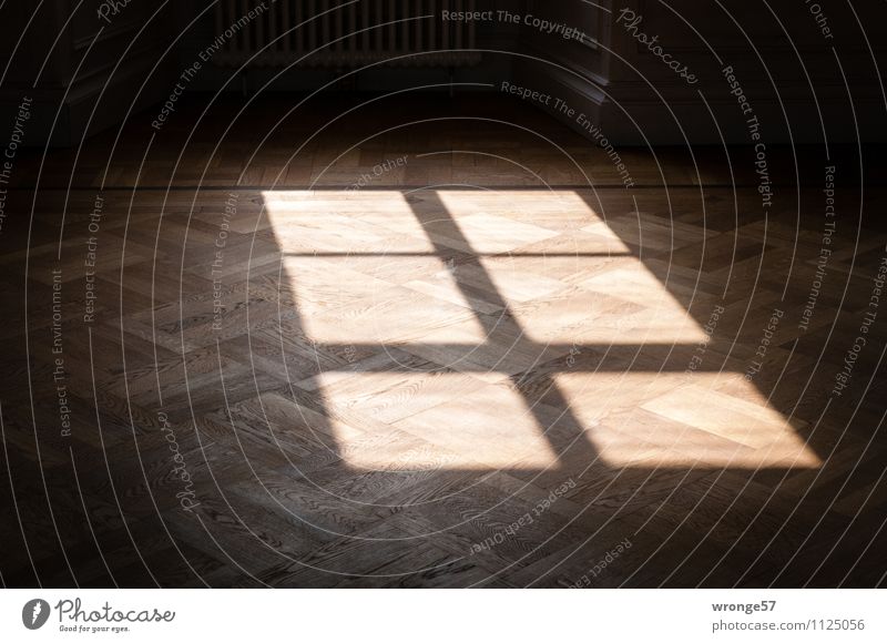 shadow cross | shadow of a window cross on a parquet floor Window Floor covering Crucifix conceit Sharp-edged Bright Brown Black Light Contrast Shadow Room