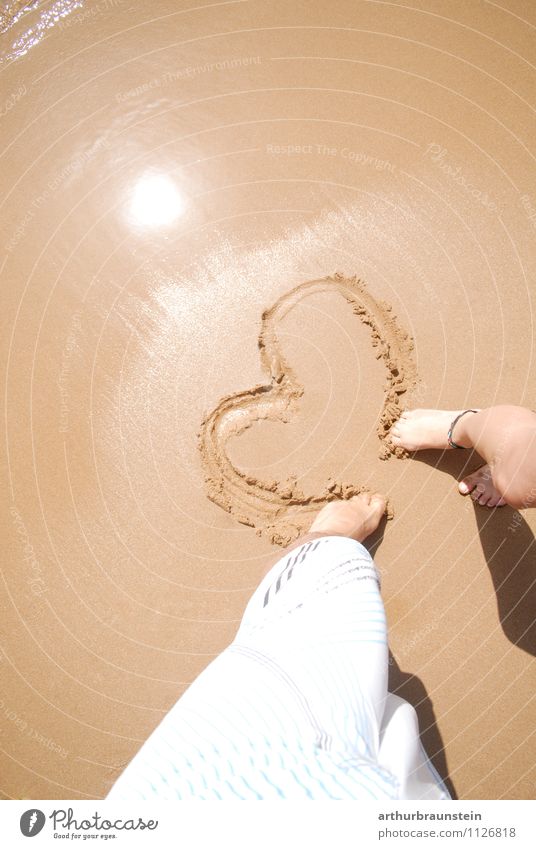 Heart in the sandy beach Relaxation Vacation & Travel Summer Sun Beach Ocean Human being Masculine Feminine Young woman Youth (Young adults) Young man Couple 2