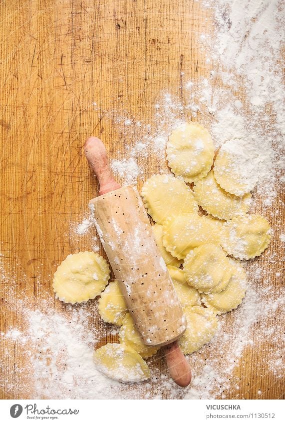 Make your own ravioli with dough roll Food Dough Baked goods Nutrition Lunch Organic produce Vegetarian diet Diet Italian Food Style Design Healthy Eating Table