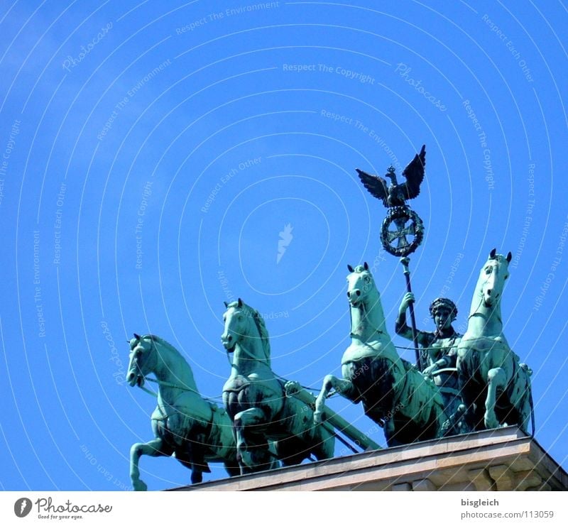 quadriga Brandenburg Gate Horse Exterior shot Art Historic Sky Berlin Landmark Monument chariots Blue Far-off places Freedom Tourist Attraction horses