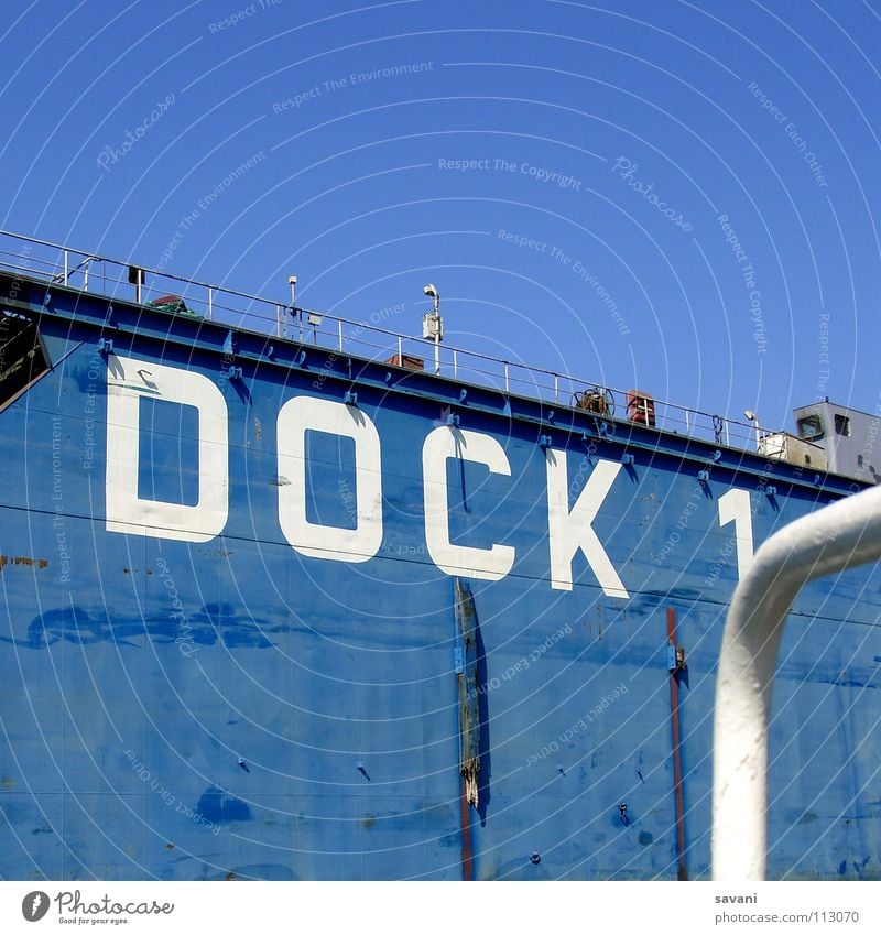 Dock 1 in the port of Hamburg Sky Cloudless sky Beautiful weather River Port of Hamburg Harbour Wall (barrier) Wall (building) Navigation Watercraft Characters