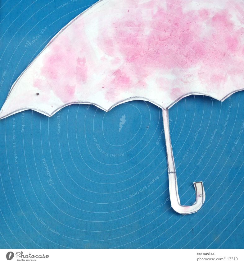 It's raining Pink Umbrella Paper Gale Storm Symbols and metaphors Painting and drawing (object) Painted Childish Cut Handicraft Signage Weather Blue Rain