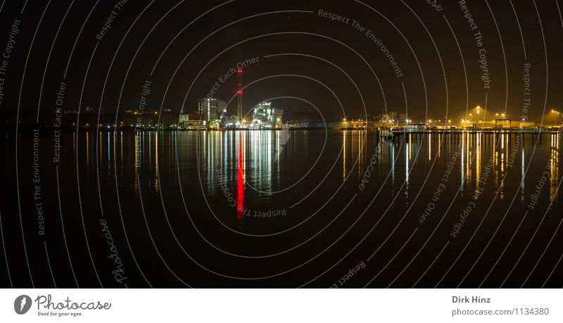 Nightlights / Kiel Technology Advancement Future Industry Water Horizon Town Skyline Industrial plant Harbour Chimney Exceptional Maritime Yellow Red Black
