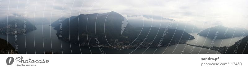 San Salvatore Canton Tessin Switzerland Lake Panorama (View) Italy Lugano Dark Fog Mountain Alps Water Sky Detail Tall Panorama (Format)