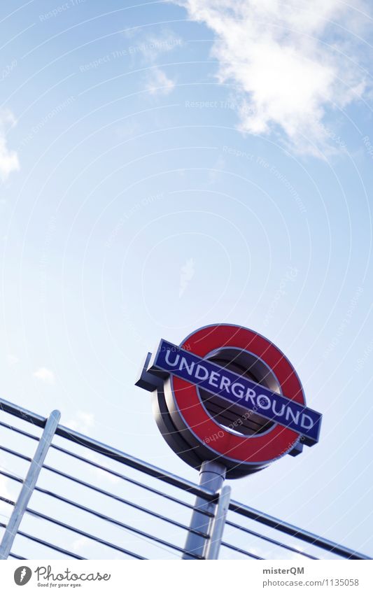 Under The Ground. Art Esthetic London London Underground Road sign Signage Handrail Blue sky Great Britain Symbols and metaphors Landmark Tourist Attraction