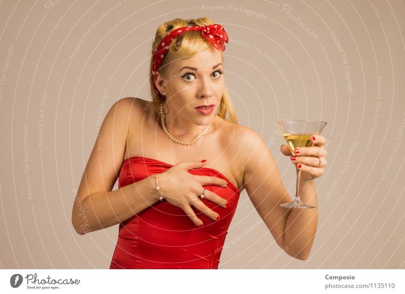 Woman frightened with champagne in her hand Lifestyle Elegant Style Alcoholic drinks Leisure and hobbies Night life Bar Cocktail bar Feminine Adults 1