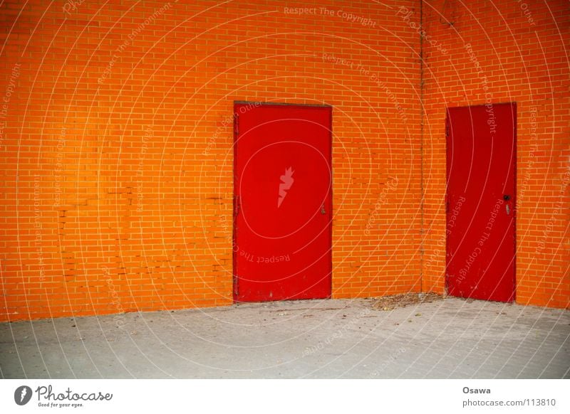 Café Orange House (Residential Structure) Wall (building) Wall (barrier) 2 Neighbor Side by side Red Corner Entrance Way out Appealing Multicoloured Detail Door