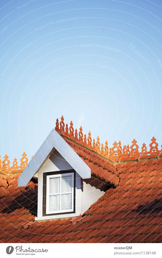 Skylight. Art Esthetic Roof Gable Roofing tile Attic story Window House (Residential Structure) Blue sky Colour photo Subdued colour Exterior shot Detail