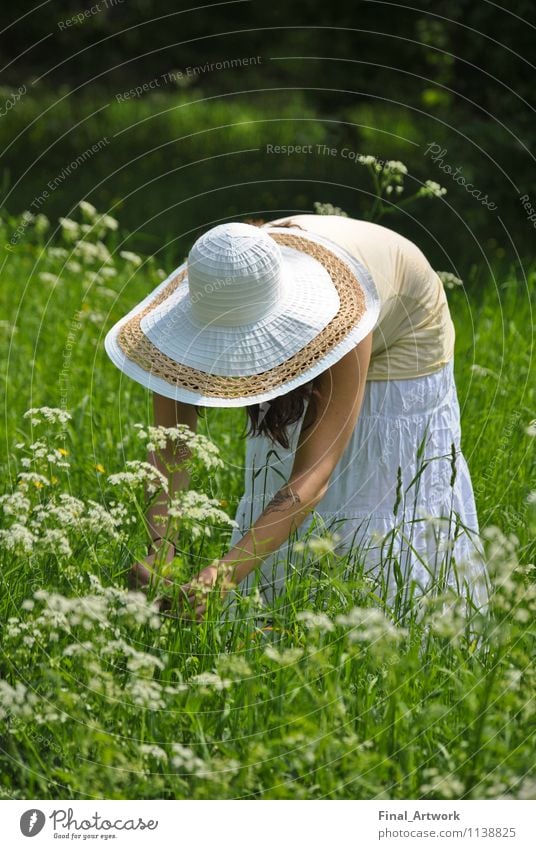 flower girl Young woman Youth (Young adults) 1 Human being 18 - 30 years Adults Nature Plant Sunlight Summer Beautiful weather Park Castle Garden Skirt Hat