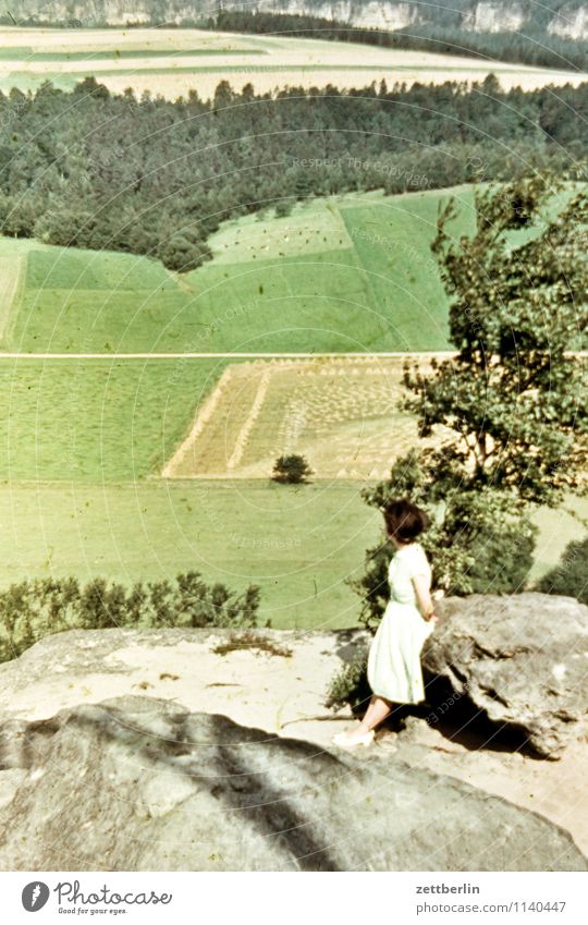 Ursel, Saxon Switzerland, 1958 Saxony Woman Young woman Hiking Vacation & Travel Past The fifties Sixties Human being Loneliness Individual Fashion Copy Space