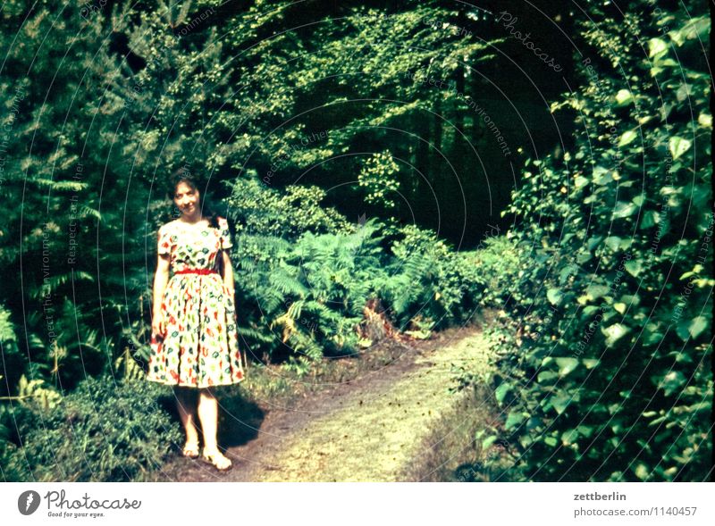 Ursel, 1958 Woman Young woman Hiking Vacation & Travel Past The fifties Sixties Human being Loneliness Individual Fashion Copy Space Landscape Forest Posture