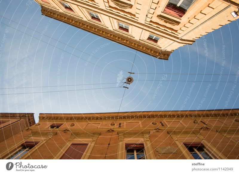 Bologna | Street Lighting Town Italy Emilia Romagna Upward Worm's-eye view Old town House (Residential Structure) Sky Lamp Cable Historic Beautiful weather
