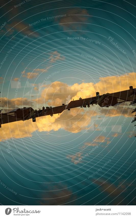 sloping evening Clouds Beautiful weather Line Fantastic Long Modern Warmth Blue Horizon Inspiration Complex Surrealism Irritation Double exposure Reaction