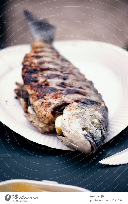 Grilled fish II Food Fish Seafood Nutrition Dinner Picnic Slow food Esthetic Contentment Barbecue (event) Delicious Appetite Plate Colour photo Subdued colour