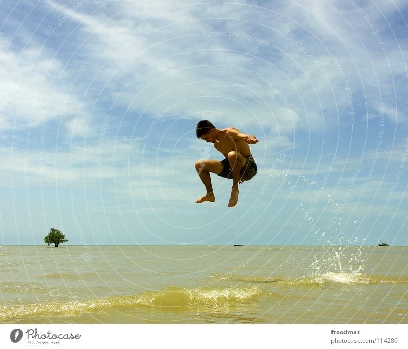out the water in the air Brazil Beach Ocean Palm tree Vacation & Travel Joie de vivre (Vitality) Salto Frozen Watercraft Easygoing Air Exuberance Acrobatic