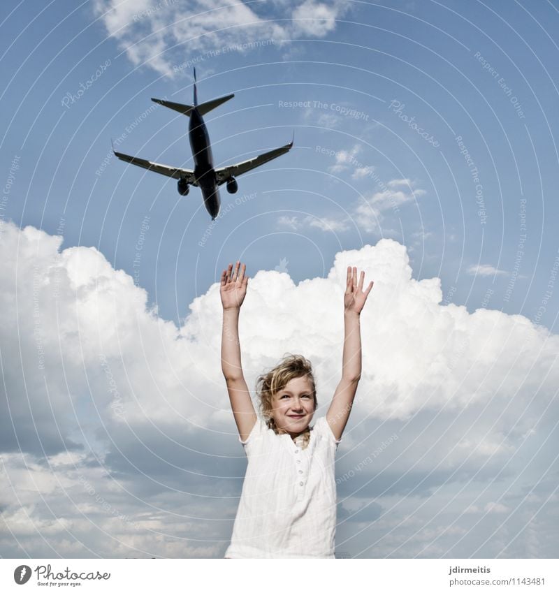 wanderlust Vacation & Travel Tourism Freedom Summer vacation Human being Girl 1 8 - 13 years Child Infancy Sky Clouds Aviation Airplane Passenger plane Airport