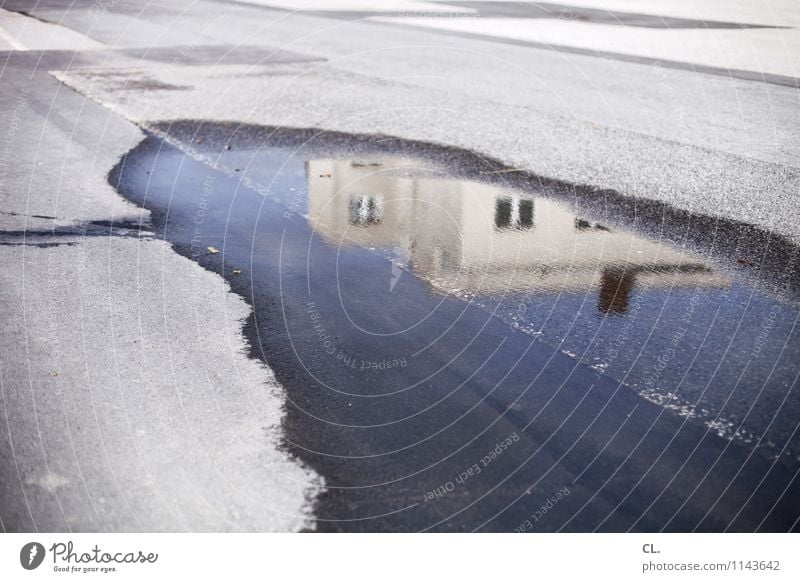 Puddle. Environment Nature Water Weather House (Residential Structure) Street Wet Colour photo Exterior shot Deserted Day Reflection