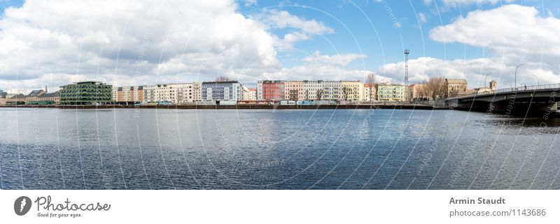Panorama Treptow Environment Water Sky Spring Summer Beautiful weather River bank Channel Landwehrkanal Havel Berlin Capital city Deserted