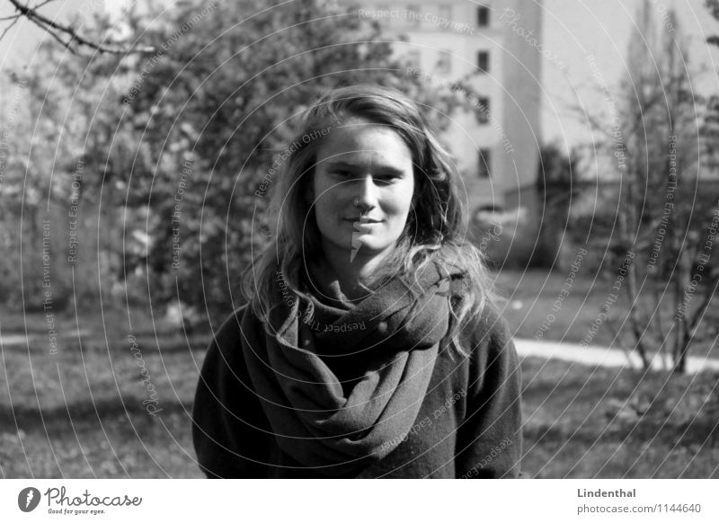 Berlin Portrait F#4a Woman Portrait photograph Natural Freckles Black & white photo Scarf German