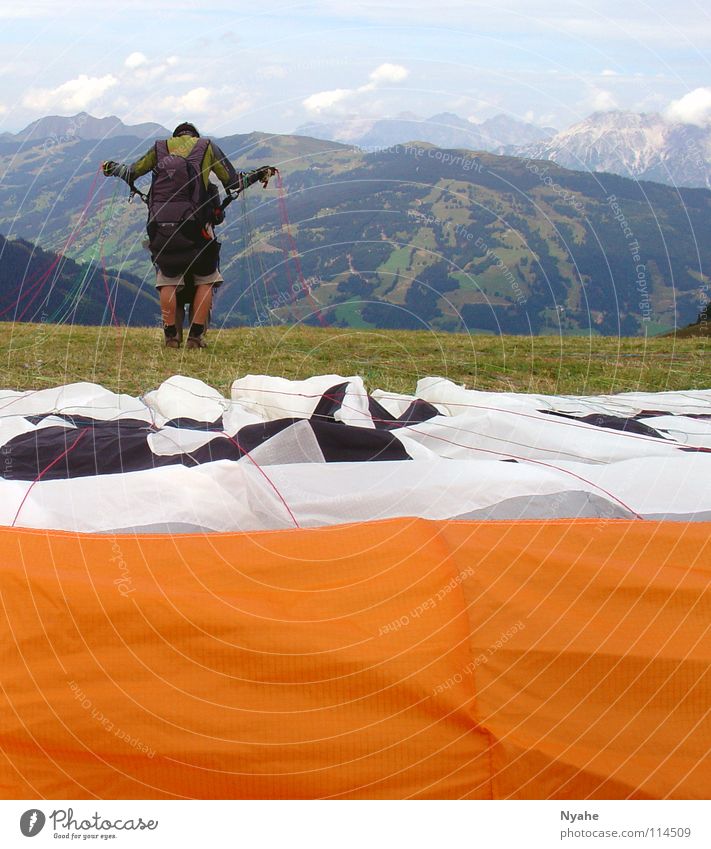 Off to freedom... Paraglider Air Hover Departure Glide Jump Mountaineering Concentrate Leisure and hobbies Freedom Electricity Sky Beginning Flying Aviation