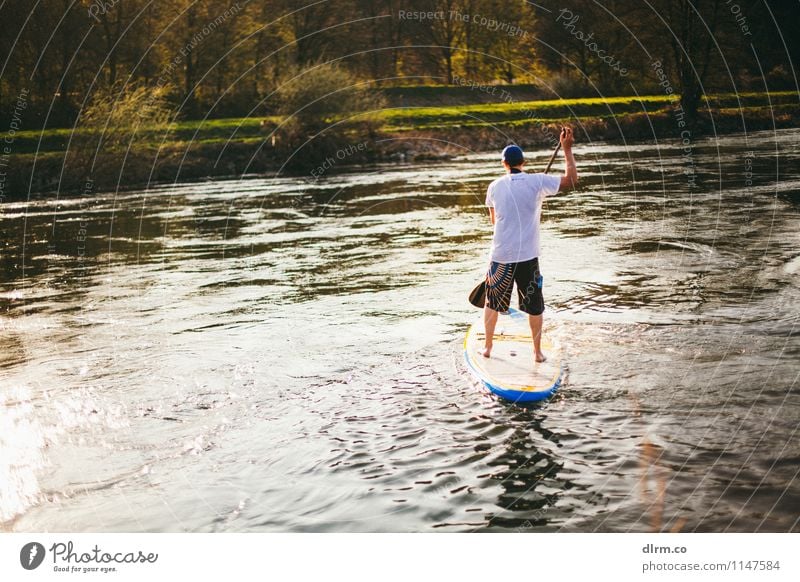 Standuppaddling SUP in the Ruhr area Lifestyle Joy Athletic Fitness Relaxation Calm Leisure and hobbies Trip Freedom Summer Sun Sports Aquatics Masculine
