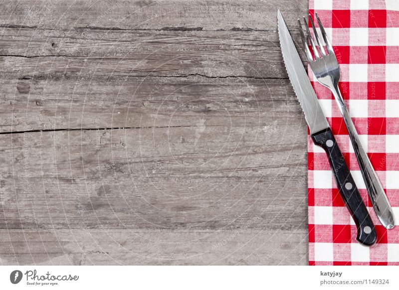 cutlery Fork Knives Table-knife Cutlery Set meal Eating Food photograph Restaurant Red Blanket Black & white photo Tablecloth Wood Background picture Steak