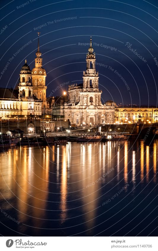 Enlightened Vacation & Travel Tourism Trip Sightseeing City trip Night life Lighting Night sky Dresden Saxony Germany Town Old town Skyline Church Castle Tower