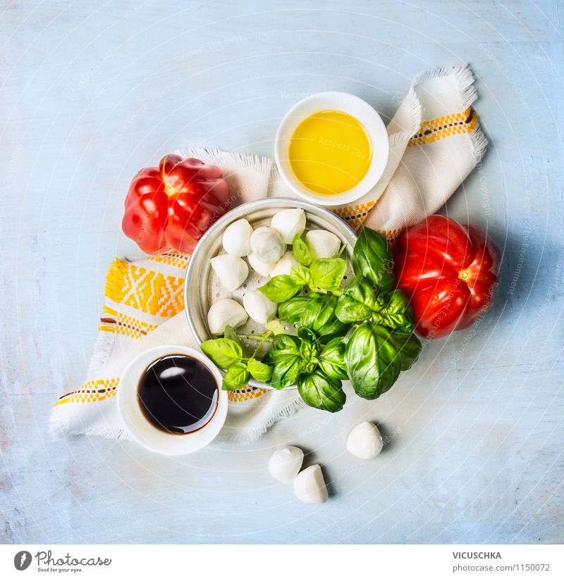 Tomatoes and mozzarella salad make - Ingredients Food Cheese Dairy Products Vegetable Lettuce Salad Herbs and spices Cooking oil Nutrition Lunch Organic produce