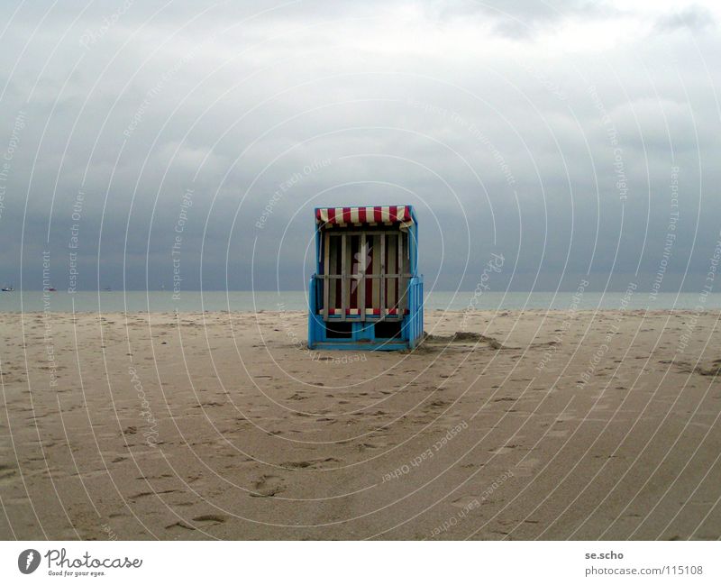 End of the season Beach Beach chair Ocean Coast Loneliness Still Life Darss Blue Sky Water Sand Baltic Sea