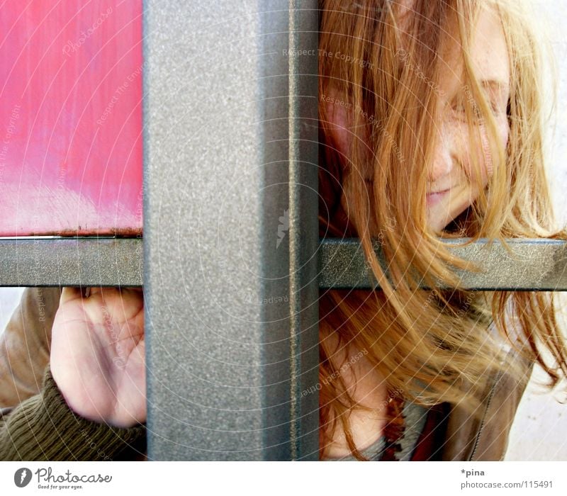 hide and seek 2 Woman Undiscovered Search Find Happiness Blown away Red-haired Sincere Pink Square Geometry Division Hide Mysterious look out Laughter Happy Joy