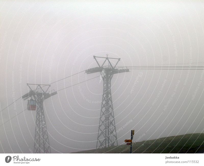 The Hercules in the Fog Cable car Switzerland Iron Steel Gondola Winter Driving Elevator Mountain no Rope Wire cable