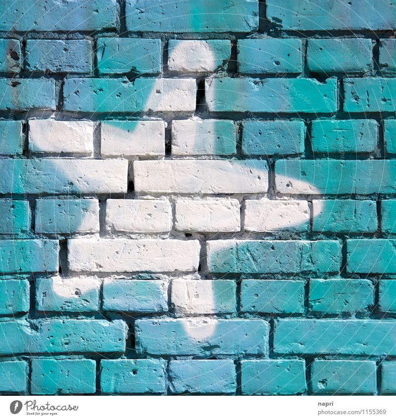 reach out to / Wall language I Street art Wall (barrier) Wall (building) Sign Graffiti Star (Symbol) Happy Communicate Dream Town Desire Turquoise Blue Brick