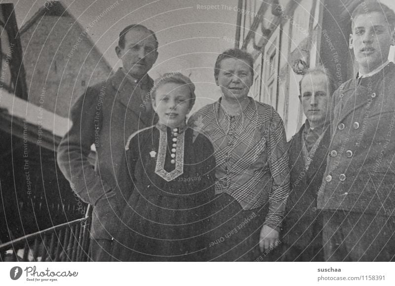 very old family photo Old Photography Black & white photo Analog family album Memory Second World War Human being Family & Relations Mother Father Child