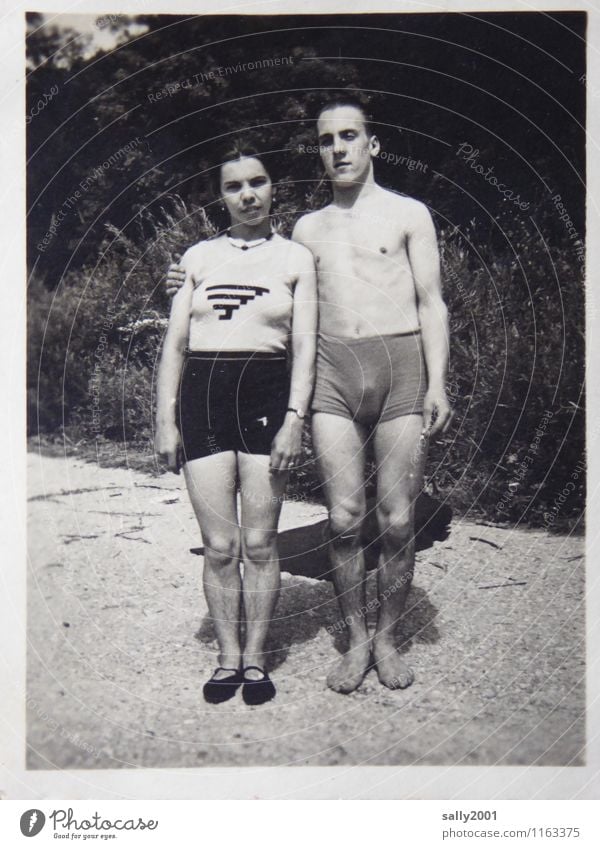 Swimwear of the 30s... Aquatics Swimming & Bathing Human being Masculine Feminine Young woman Youth (Young adults) Young man Grandparents Senior citizen Couple