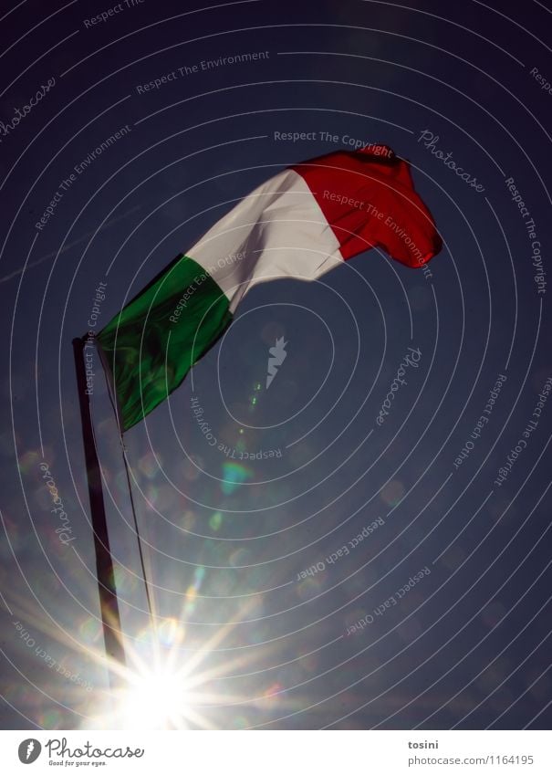 Bella Italia I Sign Green Red White Flag Italy Flagpole Sky blue Europe Summer vacation Wind Blow Cloth Nationalities and ethnicity Pride hoist Colour photo
