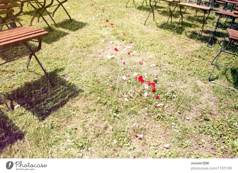 Spreading paranoia IV Art Esthetic Ceremony Wedding Wedding anniversary Wedding ceremony Wedding party Rose leaves Meadow Chair Colour photo Subdued colour