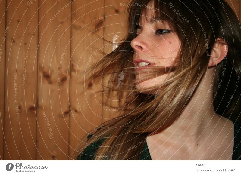 winter breeze Woman Youth (Young adults) Rocking out Authentic Wooden wall Air Breeze Beautiful Sweet Beauty Photography Lust Emotions To enjoy Movement