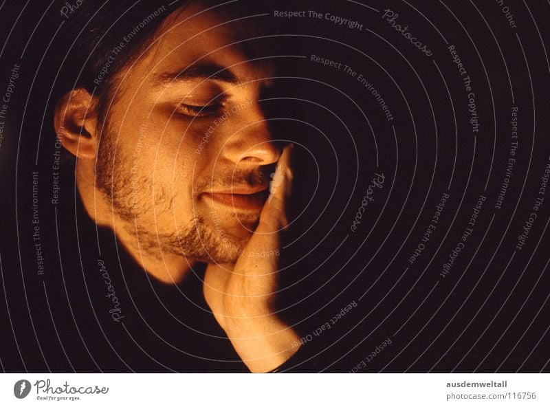 STOP Masculine Analog Slide Portrait photograph Emotions Hand Human being color Face Interior shot