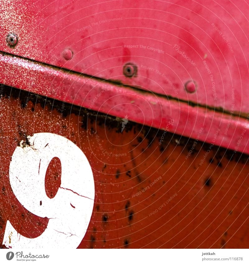 9 Digits and numbers Lettering Typography Rust Decline Broken Red White Material Rough Square nine Characters Old Structures and shapes Rivet Container Corner