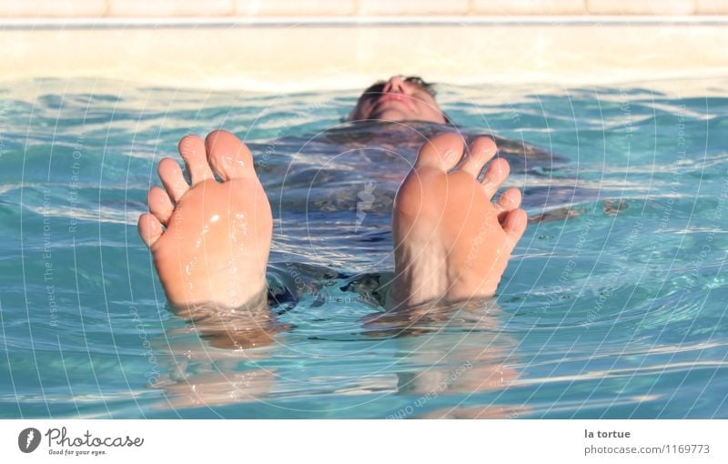 floating Skin Wellness Relaxation Calm Swimming & Bathing Summer Summer vacation Sun Human being Masculine Feet 1 Water To enjoy Fresh Cold Wet Blue Contentment