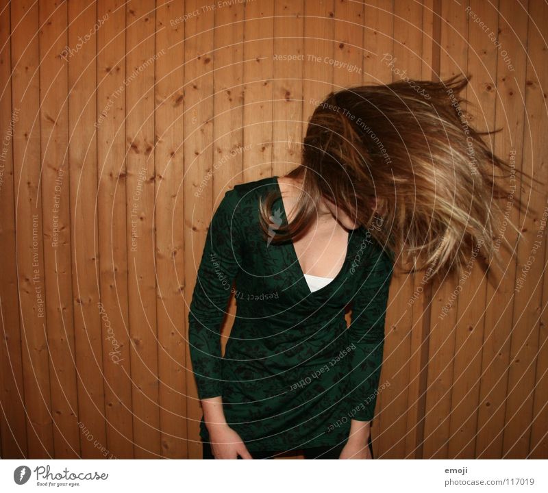 headbang Woman Youth (Young adults) Rocking out Party Authentic Wooden wall Air Breeze Beautiful Sweet To enjoy Good mood Movement Hairdresser Shake of the head