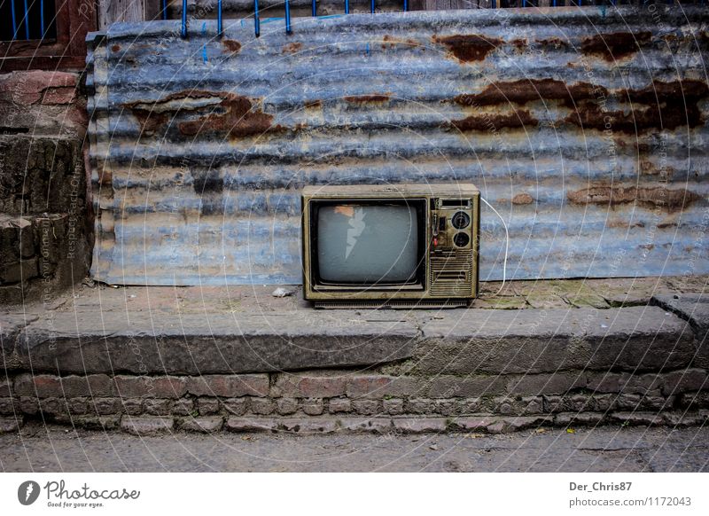 Antique TV in the streets of Kathmandu TV set Nepal Asia Deserted Wall (barrier) Wall (building) Old Poverty Dirty Dark Emotions Moody Sadness Slum area Ghetto