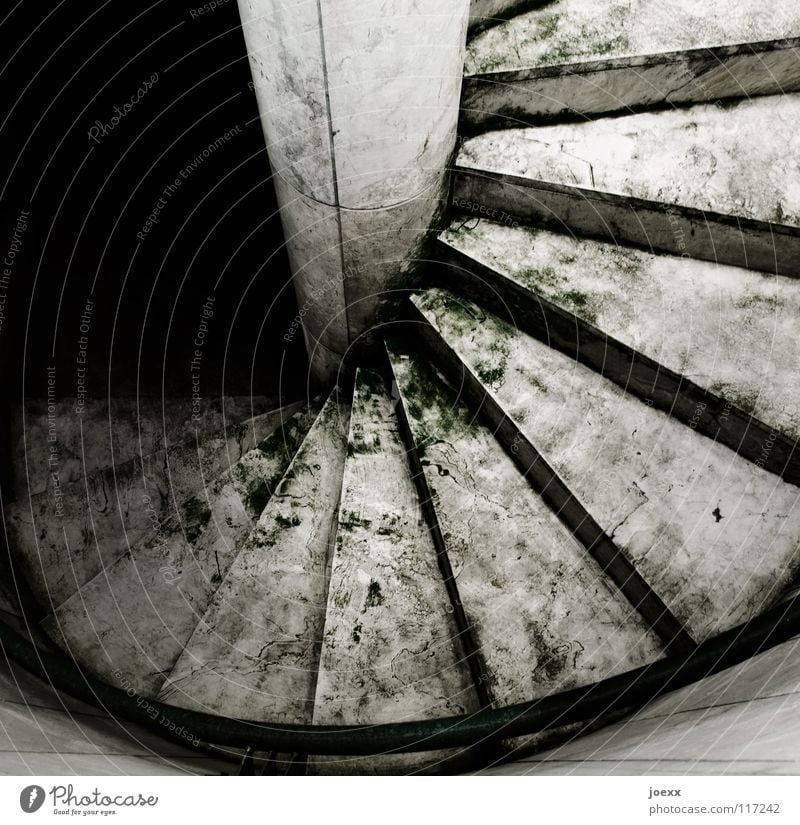 Access to the Underworld Objective Descent Go up Dark Downward Hell Wet Pure Slippery surface Smoothness Spiral Eerie Winding staircase Detail Fear Panic