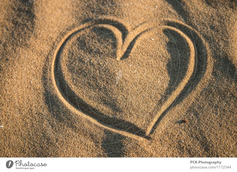 sand heart Sand Summer Beach Desert Oasis Sympathy Love Heart Sincere affectionately Dune Sandy beach Dusk Gold Sign Colour photo Close-up Twilight Shadow